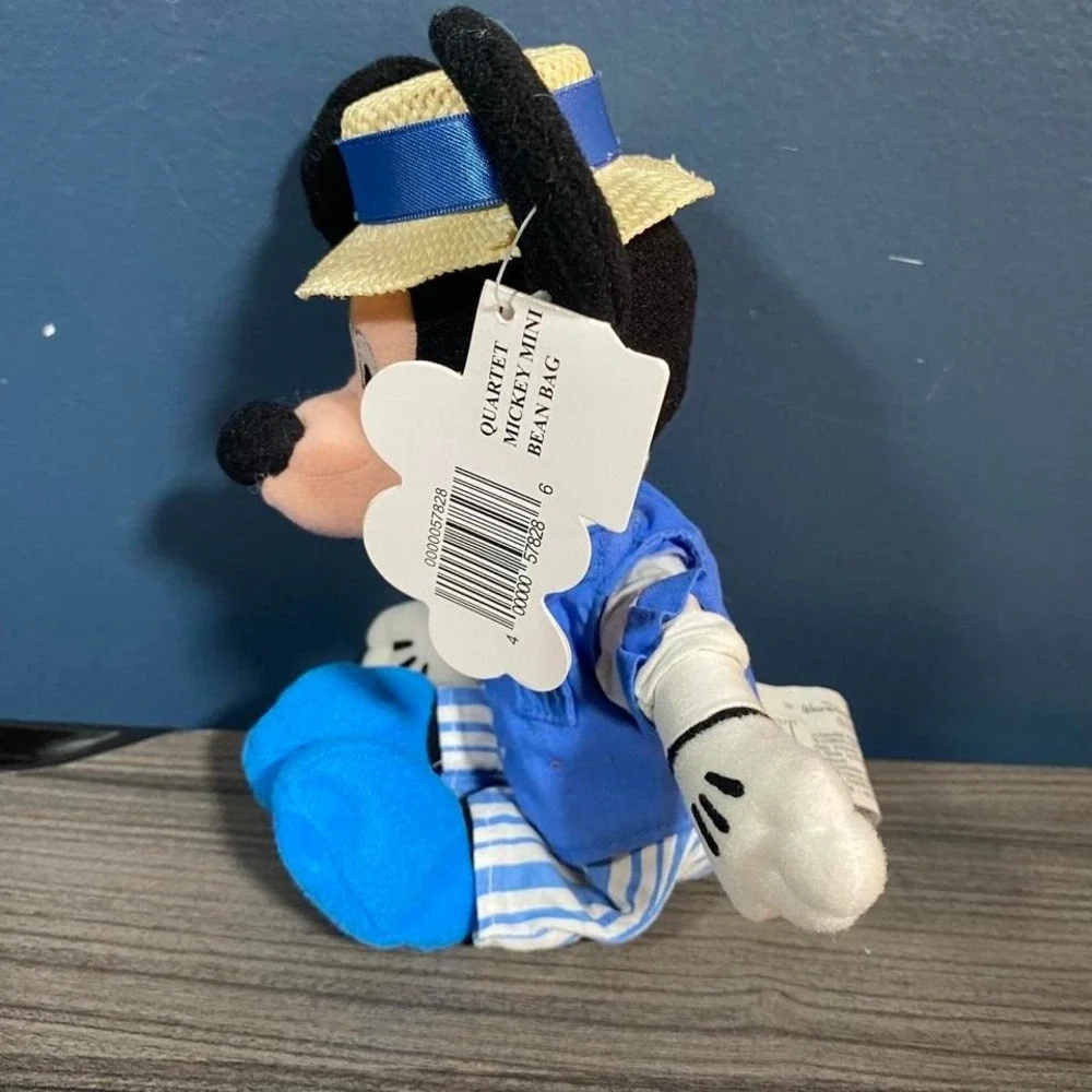 NWT Disney Mickey‎ Mouse Quartet Mini Bean Bag Plush Straw Hat Blue Outfit